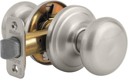 Kwikset Juno Interior Passage Door Knob, Handle for Closet and Hallway Doors, Non-Locking Doorknob in Satin Nickel, with Microban Protection (Pack of 10)