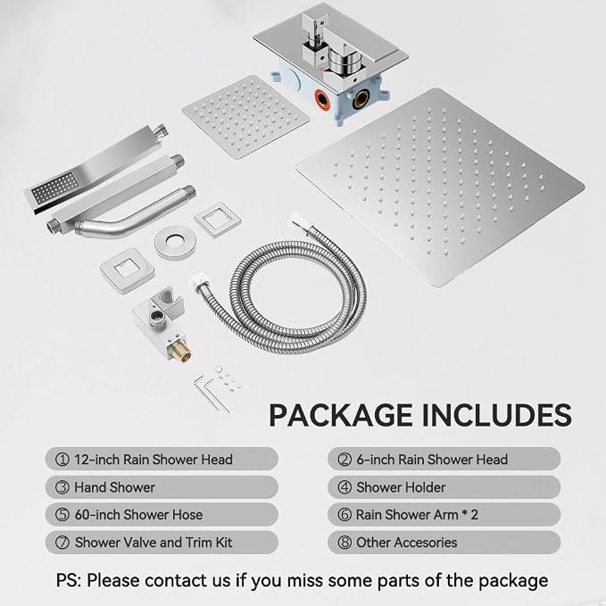 Shower System Shower Faucet Set, STARBATH 12"+6" Ceiling Mount Rain Shower Head and Handheld Spray for Two Person, Rainfall Shower System with Diverter Valve and Trim Kit Complete,Chrome