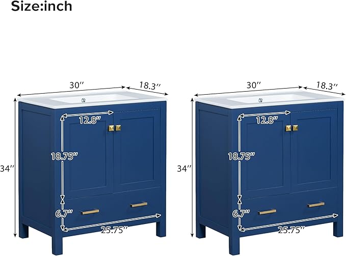 60" Blue Bathroom Vanity with Double Sink, 60 Inch Bathroom Vanity Set with Double Vanities (Separate), 2 Bathroom Vanities with Sink, Storage Shelf, and Divided Drawers (Mirror not included)