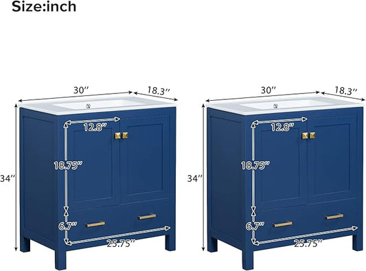 60" Blue Bathroom Vanity with Double Sink, 60 Inch Bathroom Vanity Set with Double Vanities (Separate), 2 Bathroom Vanities with Sink, Storage Shelf, and Divided Drawers (Mirror not included)