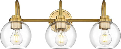 Bathroom Light Fixtures, 3-Light Brushed Gold Vanity Lights with Globe Clear Glass, Champagne Bronze Vanity Lighting Fixtures Over Mirror, AD-22280-3W-GD