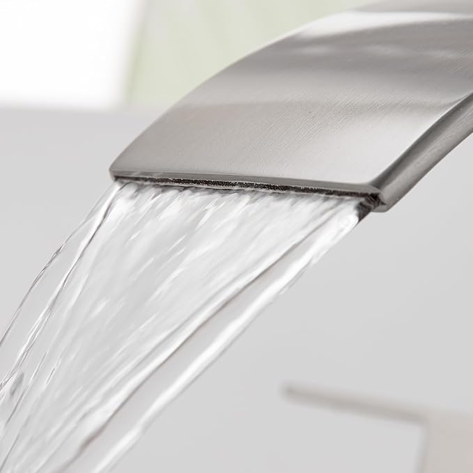 Brushed Nickel Waterfall Bathroom Faucet - 4Inch 2 or 3 Holes Centerset Faucet Bathroom | Two Handles RV Lavatory Basin Vanity Sink Faucets with Overflow Pop-up Drain Assembly & Supply Lines