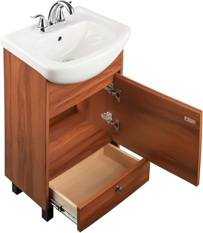 Petite 18 Inch Bathroom Vanity with Sink, Small Freestanding Bathroom Cabinet, Space-Saving Vanity Sink Combo Design, Dual Storage, Spicy Walnut