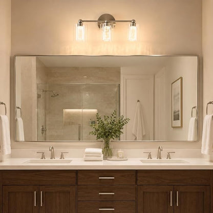 Brushed Nickel Vanity Light with 3 Color Modes, Eye Protection LED Bathroom Light Fixtures, Dimmable Modern Wall Light Over Mirror with Clear Glass Shade (Brushed Nickel, 3-Light)