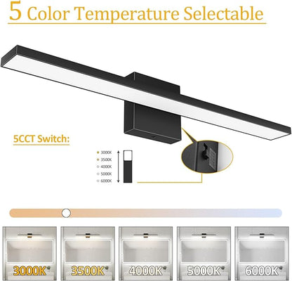 Ralbay 5 Color Temperature Dimmable LED Modern Bathroom Vanity Light Bar 24inch Matte Black Modern Acrylic Bathroom Wall Lighting Fixtures Over Mirror