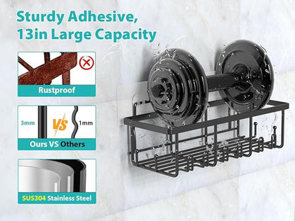 IKSOO Shower Caddy 5 Pack - 12.5 inch Shelves, 5-Pack with 10 Hooks, Stainless Steel, No Drilling Shelves for Bathroom Storage & Home Decor