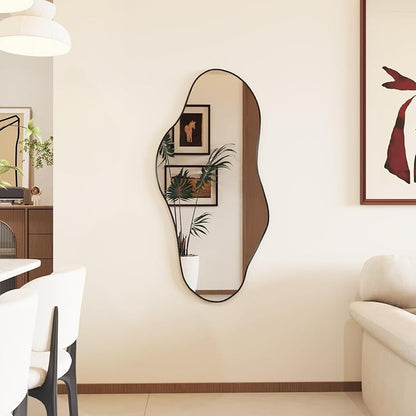 Irregular Full Length Mirror, 23"x47" Full Body Mirror with Metal Frame, Asymmetrical Mirrors for Entryway Bathroom Living Room Bedroom, Horizontal or Vertical Hanging