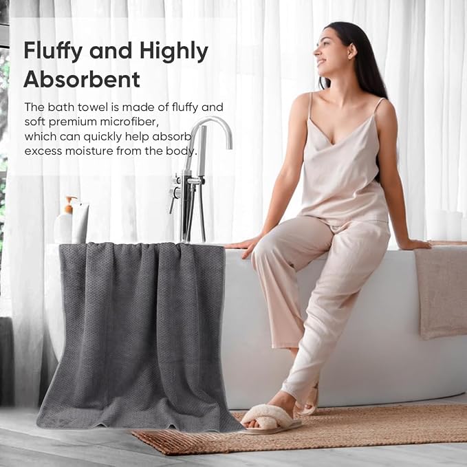 HOMEXCEL 4PK Bath Towel Set, 30x60 in, Absorbent Large Towels for Bathroom | Ultra Soft, Lightweight, Quick Dry Towels for Pool, Beach, Swim, Yoga, SPA, Grey