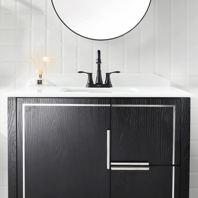 PARLOS 2-Handle Bathroom Sink Faucet High Arc Swivel Spout with Metal Drain Assembly and Faucet Supply Lines, Matte Black, Demeter 14134
