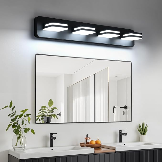 360° Rotate LED Bathroom Vanity Light Fixtures, 1600LM Acrylic Matte Black Vanity Lights for Bathroom, Modern Wall Lighting Fixtures Over Mirror Kitchen Living Room Hallway (Natural White Light 5000K)
