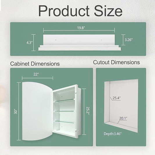 22x30 inch Medicine Cabinet Frameless Bathroom Mirror Cabinet Recess or Surface Mounted Medicine Cabinet with Mirror Cabinet for Bathroom Living Room Toilet Kitchen