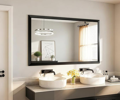 SMIROR 66x36 Matte Black Bathroom Vanity Mirror for Over Sink | Metal Wide Frame, Rectangle, Right- Angle Corner, Anti-Rust, Horizontally or Vertically Wall- Mounted for Home Remodel