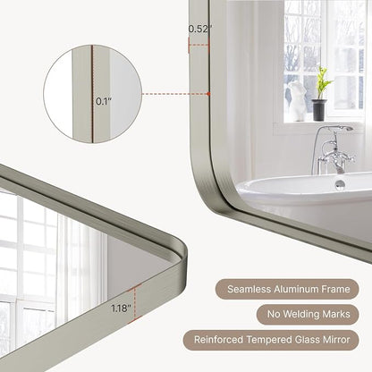 36"x36" Bathroom Vanity Mirror for Wall Aluminum Framed Farmhouse Rectangle | Anti-Rust, HD Reflection Anti-Desilvering, Distortion Free, Tempered and Shatter-Proof Wall Mounted Mirror, Brushed Nickel