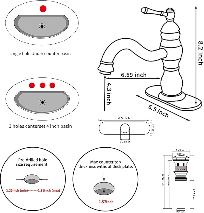 Antique Brass Bathroom Faucet GGStudy 360° Swivel Bathroom Vanity Faucet Single Handle One Hole Basin Matching Pop Up Drain with Overflow
