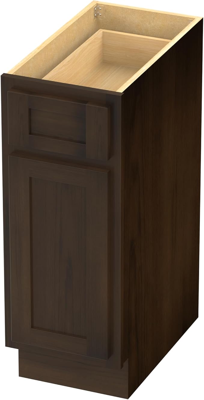 HomeBeyond 12 Inch Bathroom Vanity Base Only, Single Vanity Cabinet with Dove-Tailed Drawer, Composable Floor Mount Cabinets without Top, Brown