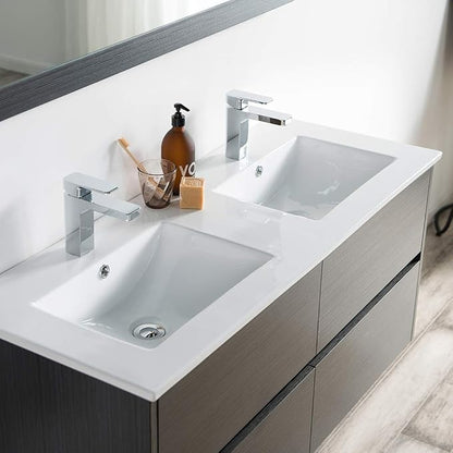 Blossom 48 inch Bathroom Vanity with Sink, Double Ceramic Sink Wall Mounted Floating Bathroom Vanity Cabinet, All Wood Bathroom Storage Organizer, Soft-Closing U-Shaped Cutout Drawers, Silver Grey