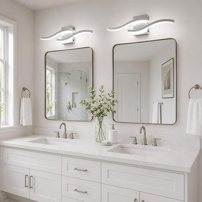 Brushed Nickel Curved Bathroom Vanity Light Fixture Over Mirror, 23.62 inch Modern LED Wall Lamp 5500K Bathroom Light Fixture Vanity Lighting Wall Sconces,2 Packs