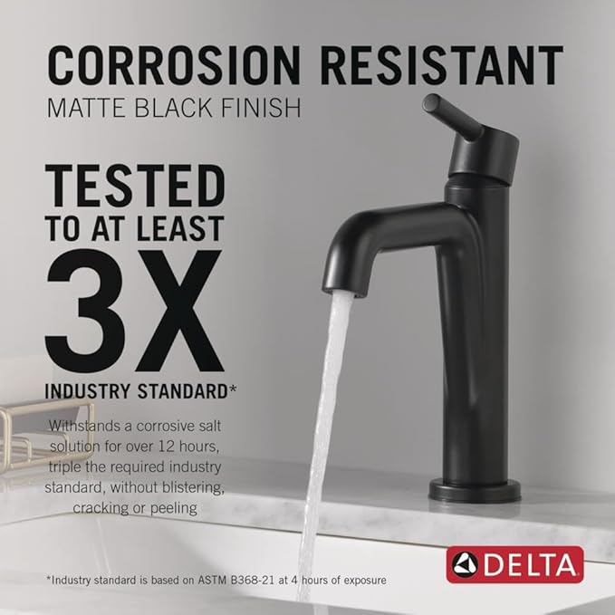 Delta Nicoli Matte Black Bathroom Faucet 1 Hole, Single Hole Bathroom Sink Faucet for Vanity, Push-Pop Drain Assembly, Matte Black 15849LF-BL