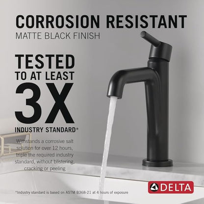 Delta Nicoli Matte Black Bathroom Faucet 1 Hole, Single Hole Bathroom Sink Faucet for Vanity, Push-Pop Drain Assembly, Matte Black 15849LF-BL