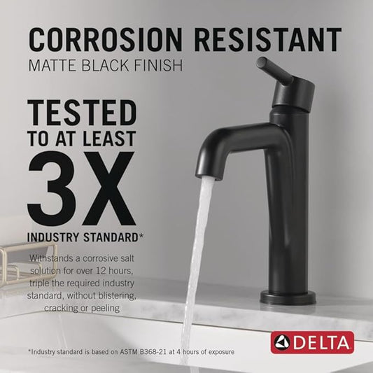 Delta Nicoli Matte Black Bathroom Faucet 1 Hole, Single Hole Bathroom Sink Faucet for Vanity, Push-Pop Drain Assembly, Matte Black 15849LF-BL