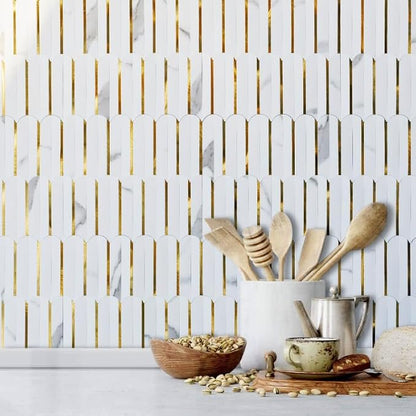 DICOFUN 10-Sheet White & Marble Look Peel and Stick Backsplash for Kitchen, PVC Stick on Backsplash Wall Tiles