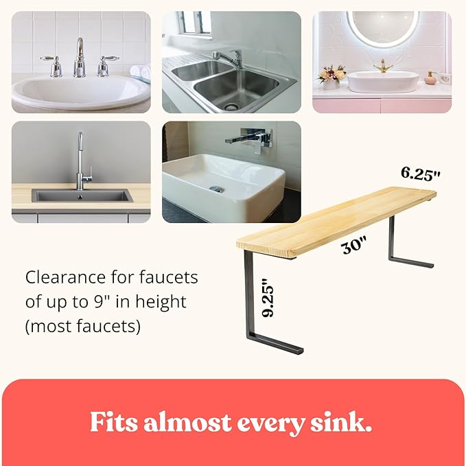 Over The Sink Shelf for Tall Faucet - Space-Saving Bathroom Over Faucet Kitchen Narrow Counter Over Sink Organizer, 30” L 6.25” W 9.25” H Metal Above Sink Shelf Top of Sink [Waterproof]