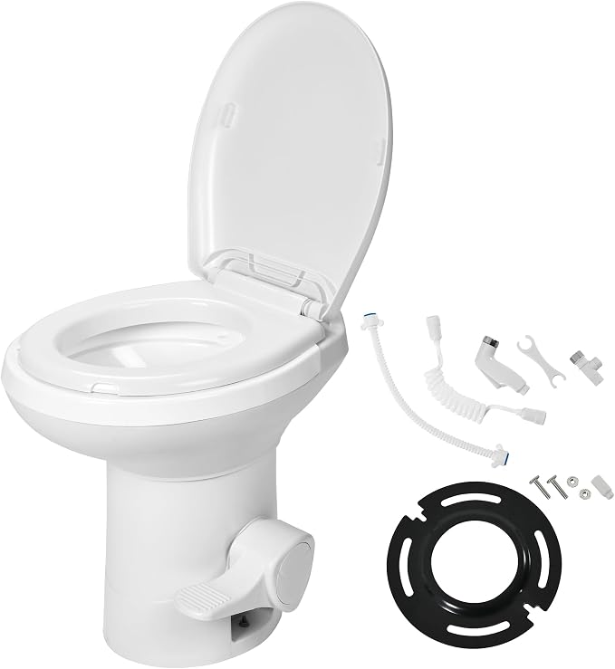 YITAMOTOR RV Toilet, High Profile Gravity Flush Toilet with Hand Sprayer, Pedal Flush for Car Travel Motorhome Caravan | High Profile Gravity Flush Toilet with Hand Sprayer, Pedal Flush for Car Travel Motorhome Caravan