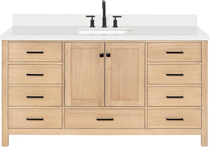 ARIEL 67 inch Bathroom Vanity top with Sink, 1.5 Inch Thick Miter Edge White Quartz top, Rectangle Single Porcelain Sink, Includes Backsplash