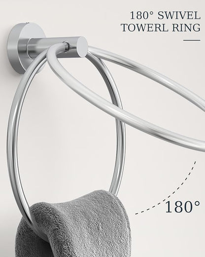 Chrome Bathroom Accessories Set SUS304 Stainless Steel 5 Pieces | Evolvegoods Bathroom Hardware Set, 26 Inch Bath Towel Bar Set, 2 Towel Hooks, Toilet Paper Holder, Towel Racks for Bathroom