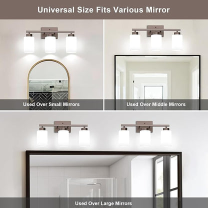 IZORRO Modern Bathroom Light Fixtures, 3 Light Oil-Rubbed Bronze Vanity Lights, Bathroom Lighting Fixtures Over Mirror with White Glass for Living Room Cabinet Bedroom