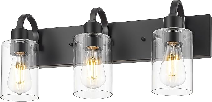 Emliviar 3-Light Bathroom Vanity Light Fixture, 21.9" Black Modern Wall Sconce with Clear Glass Shade, YCE237B-3W BK