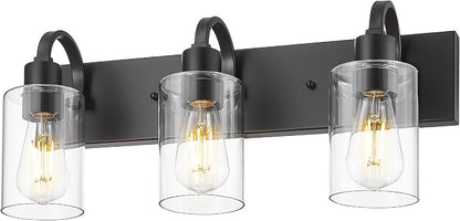 Emliviar 3-Light Bathroom Vanity Light Fixture, 21.9" Black Modern Wall Sconce with Clear Glass Shade, YCE237B-3W BK