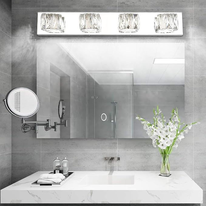 Aipsun 4 Lights Crystal Vanity Lights Over Mirror Modern Vanity Lights for Bathroom LED Light Fixtures,White Light