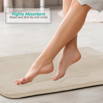 Clara Clark 2 Piece Bathroom Rugs, Velvet Memory Foam Bath Mat Set, Non-Slip Bath Rugs, Machine Wash, Dries Quickly, Ultra Soft Plush Bath Mats for Bathroom, 20 x 32 + Contour, Linen
