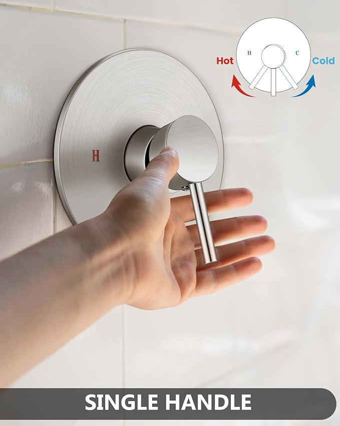 Shower Faucet with Valve, Shower Valve Kit and Head, Single Handle Shower Faucet Set with Rough-In Valve, Shower Trim Kit, Brushed Nickel