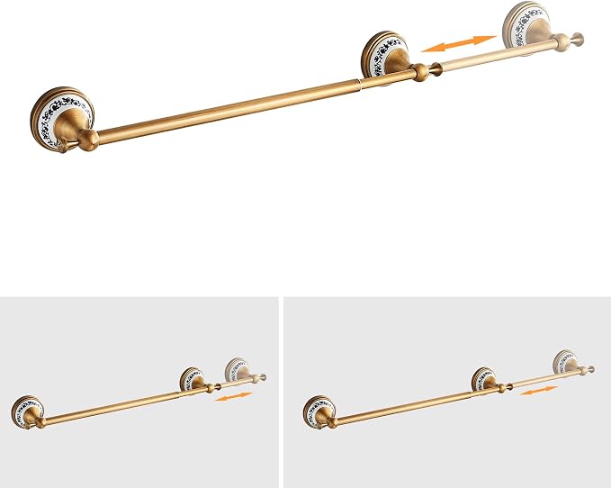 Antique Bronze Brass Towel Bar,Adjustable 15.5 to 27.5 Inch Bath Towel Bar Rack for Bathroom Towel Holder, Wall Mounted Bathroom Hardware Accessories,Porcelain Design