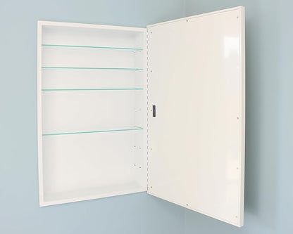 Fox Hollow Furnishings 20x30 Parker Metro Metal Framed Rectangle Recessed Bathroom Medicine Cabinet, Floating Mirror, 14x24 in-Wall Opening, Steel, Adjustable Glass Shelves, Magnet Close, White