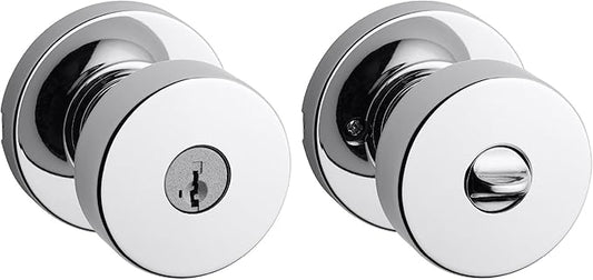 Kwikset Pismo Entry Door Knob with Lock and Key, Secure Keyed Handle Exterior Doorknob, Front Entrance and Bedroom, Polished Chrome, Pick Resistant SmartKey Rekey Security
