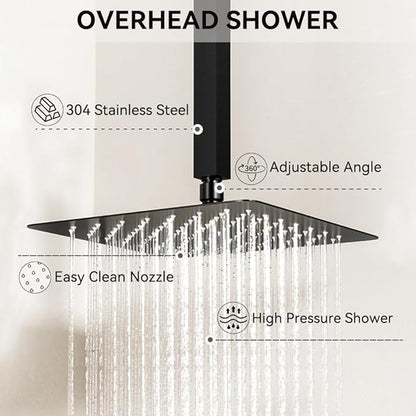 Shower Faucet Set Matte Black Shower System, STARBATH 10" Ceiling Mount Rain Showerhead and 6" Wall Mounted Rainfall Shower for Couples, On Off Button Valve Dual Head Shower Systems Complete