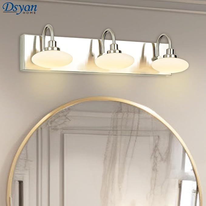 Dimmable LED Bathroom Vanity Light Fixture, 3-Light Brushed Nickel Wall Sconce Lighting Over Mirror,Modern Vanity Light for Cabinet Hallway,3000K-6000K