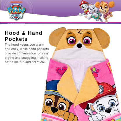 Paw Patrol Girl Skye, Marshall, Chase Kids Super Soft Bath/Pool/Beach Soft Cotton Terry Hooded Towel Wrap, 24 in x 50 in, (Officially Licensed Product) by Franco