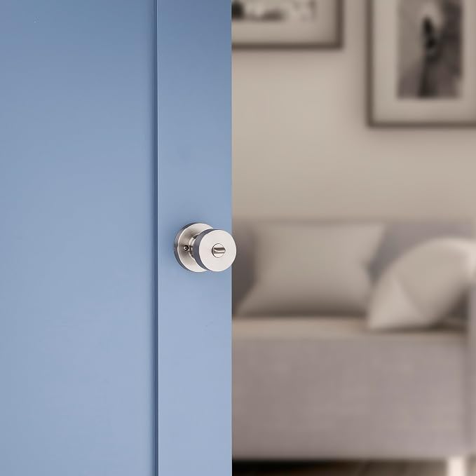 Kwikset Pismo Door Knob Set, 10 Pack with 5 Non-Locking Passage and 5 Locking Keyless Privacy Handles, with Round Rose, Featuring Microban Protection in Satin Nickel