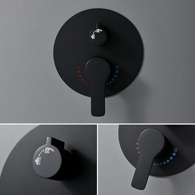 TIPOK Matte Black Shower System with 8 Inch Round Shower Head and Handheld, Rainfall Shower Faucets Sets Complete, Black Shower Head System Wall Mounted Matte Black Shower Set for Bathroom