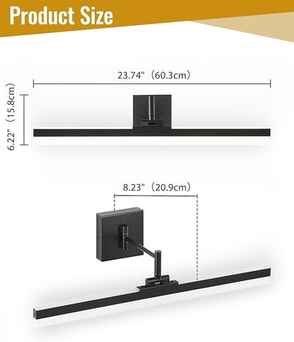 Modern LED Vanity Light,23.6‘’ Adjustable & Rotatable Bathroom Light Fixture Above Mirror, Wall Sconce, Black