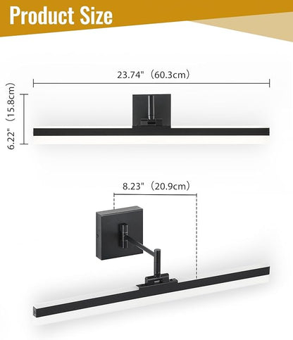 Modern LED Vanity Light Fixture,Metal Black 23.6‘’ 5CCT DimmableAdjustable & Rotatable Bathroom Light Fixture Above Mirror, Wall Sconce