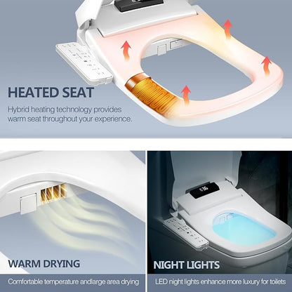 Square Bidet Seat for Rectangle Toilets, Electric Heated Toilet Seat, Adjustable Air Dryer and Warm Water, Front and Rear Wash, 110V-120V Only