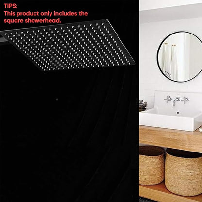 16 In Rain Shower Head High Pressure Rainfall Shower Head Matte Black | Square Rain Bathroom Showerhead, High Flow, Large Stainless Steel, Ceiling Mounted, Wall Mounted, Waterfall Full Body