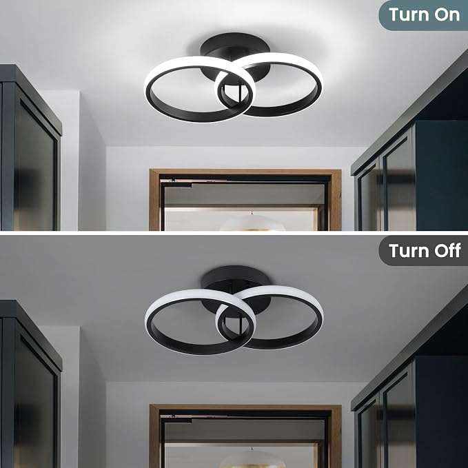 CANEOE Round Modern Led Ceiling Light Fixtures, 6000K Black Hallway Light Fixtures Ceiling, Bathroom Close to Ceiling Lights for Hallway Bedroom Corridor Aisle Ceiling Lamps (Black, 6000K, 1 Pack)