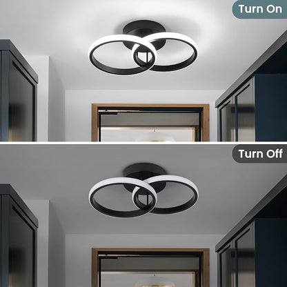 CANEOE Round Modern Led Ceiling Light Fixtures, 6000K Black Hallway Light Fixtures Ceiling, Bathroom Close to Ceiling Lights for Hallway Bedroom Corridor Aisle Ceiling Lamps (Black, 6000K, 1 Pack)