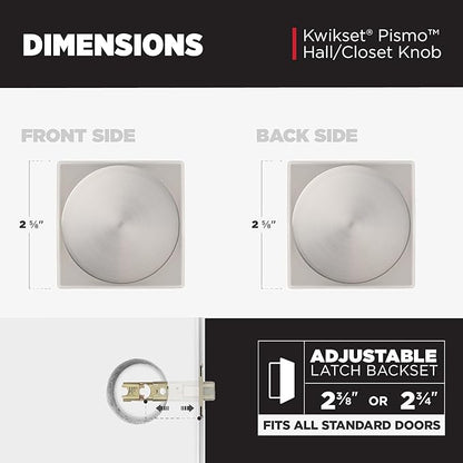 Kwikset Pismo Interior Passage Door Knob, Handle For Closet and Hallway Doors, Non-Locking Doorknob in Satin Nickel, with Microban Protection